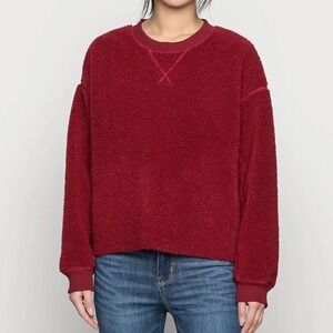 American Eagle Maroon Fleece‎ Sherpa Cropped Lounge Comfy Sweater XL